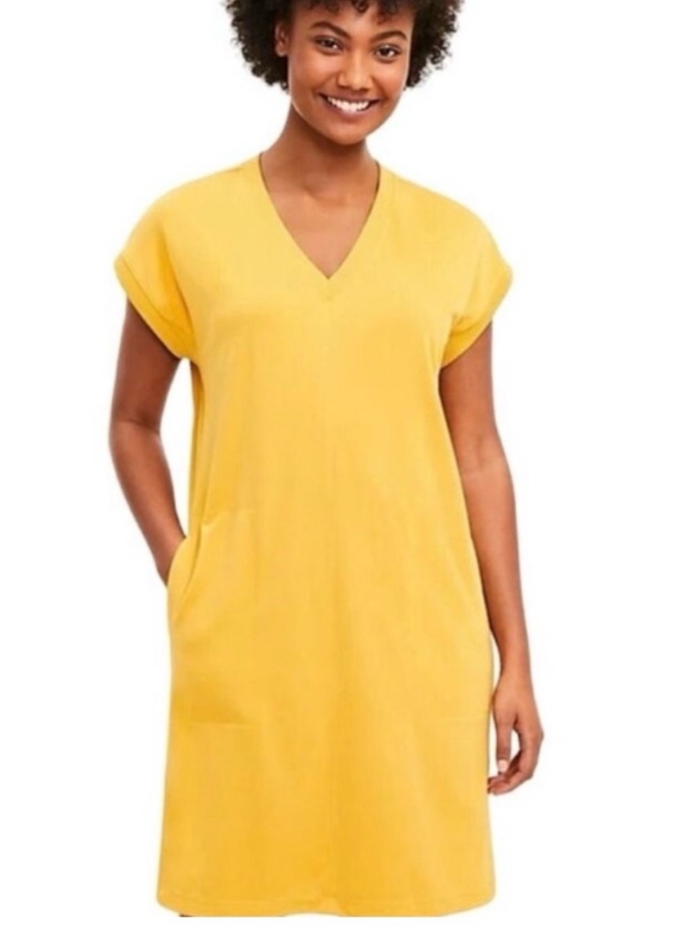Lou & Grey Yellow V-Neck Midi Dress